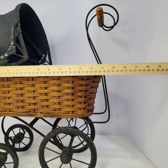 Antique Vintage Victorian Wicker Metal Stroller Doll Carriage Buggy - Picture 13 of 14
